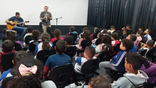 Aula do projeto de música na EMEB Aparecida Elias Draibe, em Junho de 2026