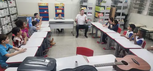 Aula do projeto de música na EMEB Januário Benvenuto, em Maio de 2026