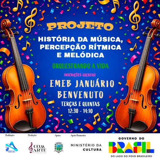 Arte de divulgação das aulas na EMEB Januário Benvenuto, às terças e quintas